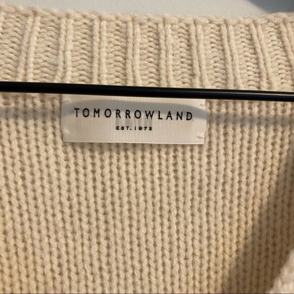 TOMORROWLAND Cream Blue Red Striped Wool V Neck Sweater Small - Picture 11 of 16